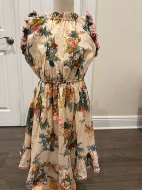 Zimmermann Cream Floral Tassel-Detail Girls' Dress